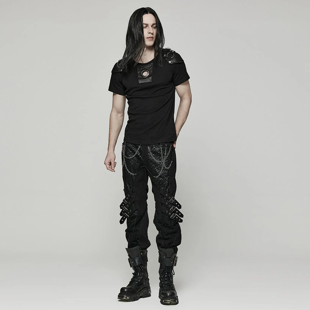 Men's Punk Cutout T-shirt with Detachable Shoulder Pad - Image 4