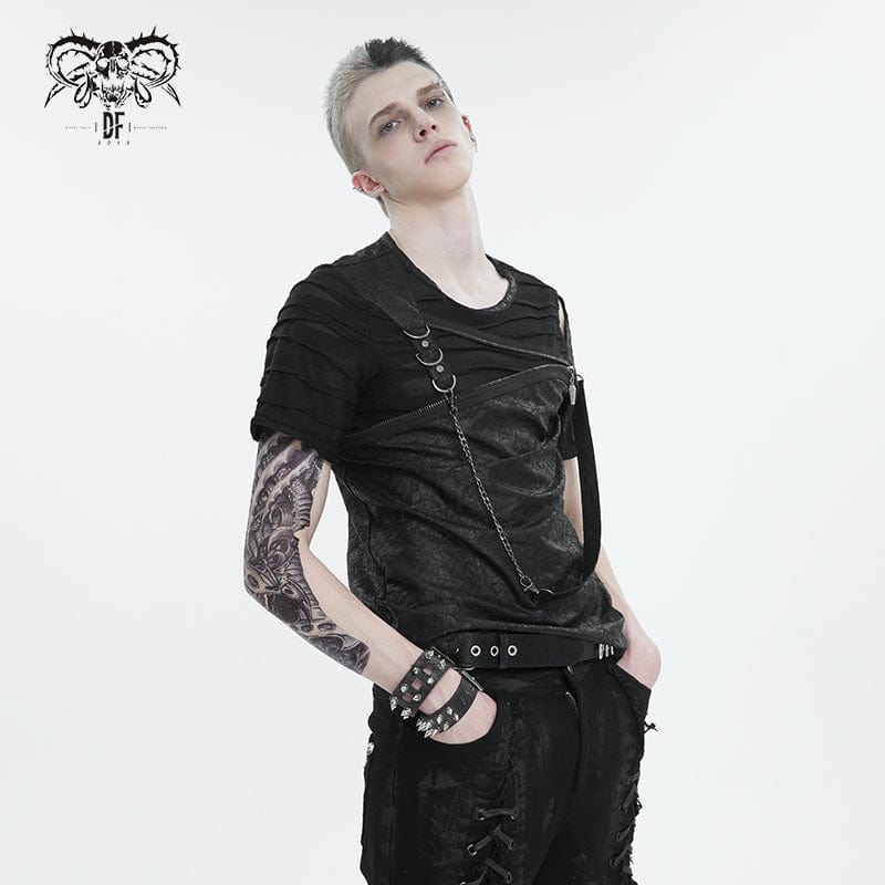 Men's Punk Cutout Zipper Strap T-shirt - Image 3