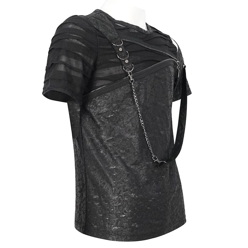 Men's Punk Cutout Zipper Strap T-shirt - Image 9