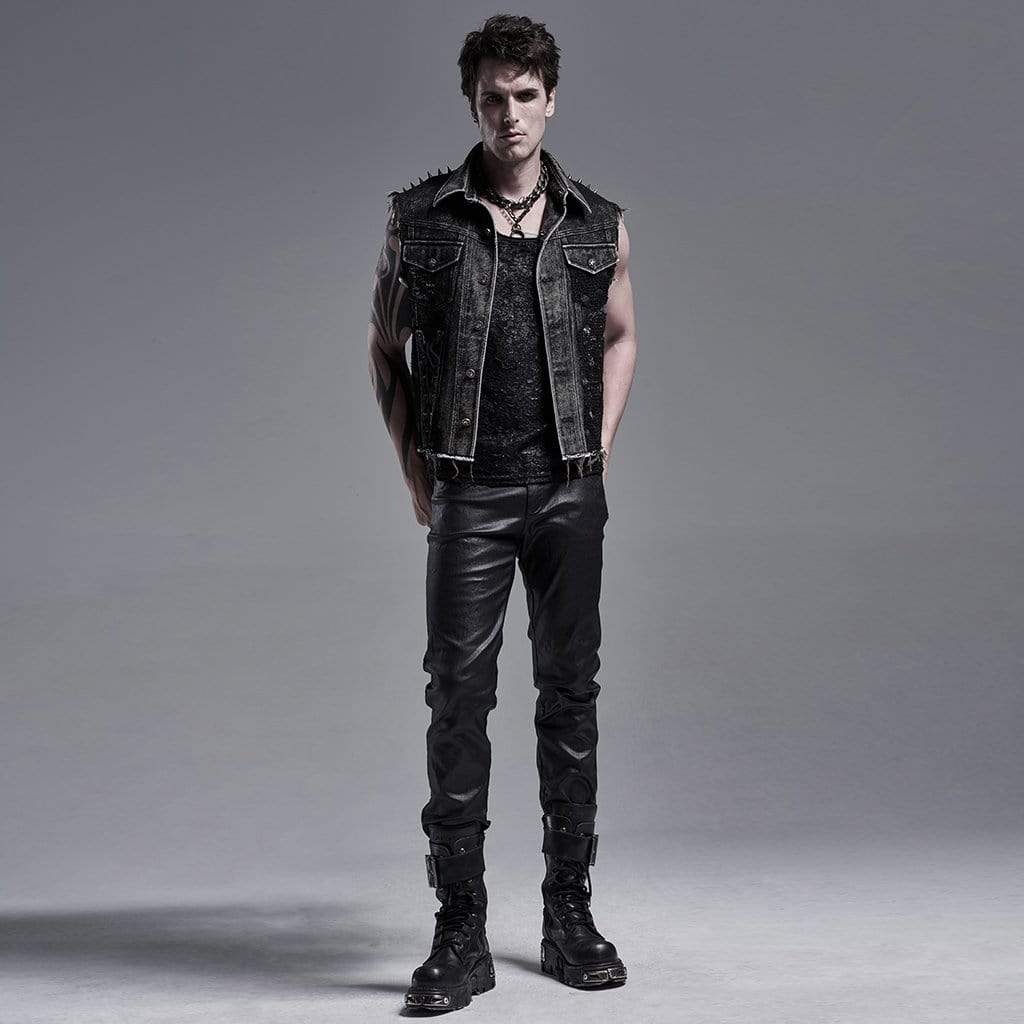 Men's Punk Denim Vests With Rivets - Image 4