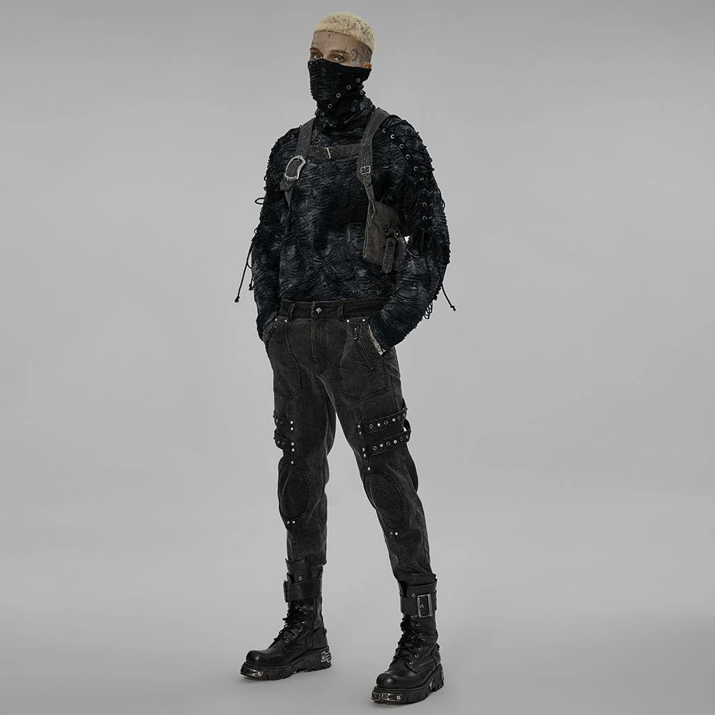 Men's Punk Distressed Buckles Harness with Bag - Image 4