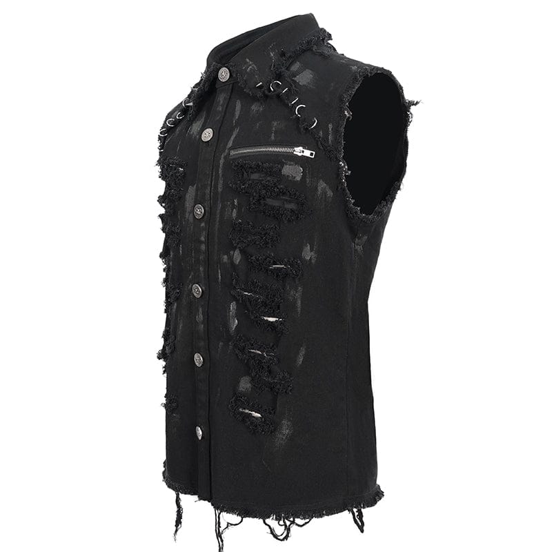 Men's Punk Distressed Ripped Unedged Vest - Image 8