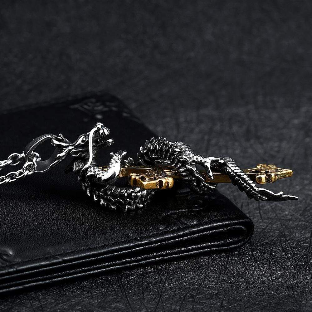 Men's Punk Dragon Cross Necklaces - Image 4