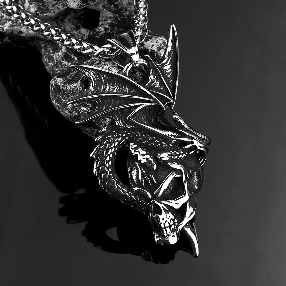 Men's Punk Dragon Skull Necklace - Image 4
