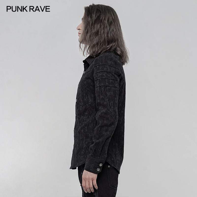 Men's Punk Elastic Jacquard Long Sleeved Shirts - Image 3
