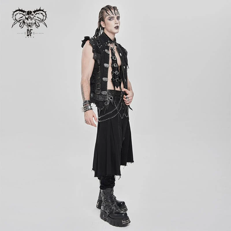 Men's Punk Eyelet Buckle-up Chained Skirt - Image 6