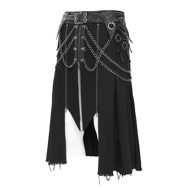 Men's Punk Eyelet Buckle-up Chained Skirt - Image 8
