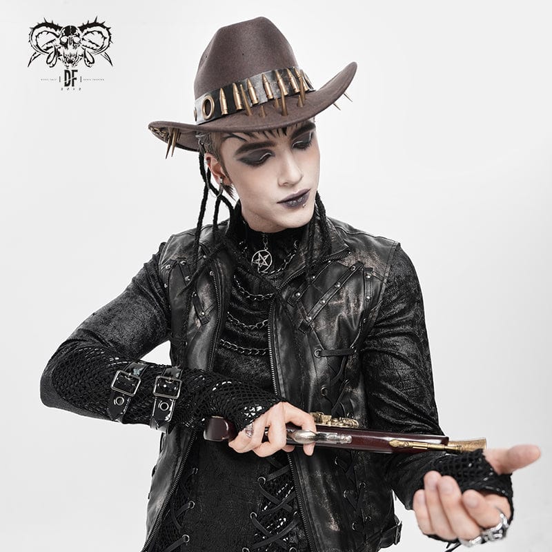 Men's Punk Eyelet Bullet Studded Hat - Image 4