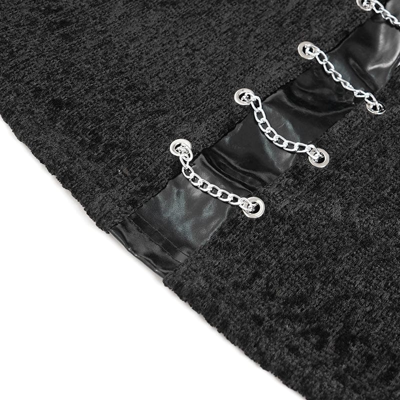 Men's Punk Eyelet Chained Faux Leather Splice Shirt - Image 12