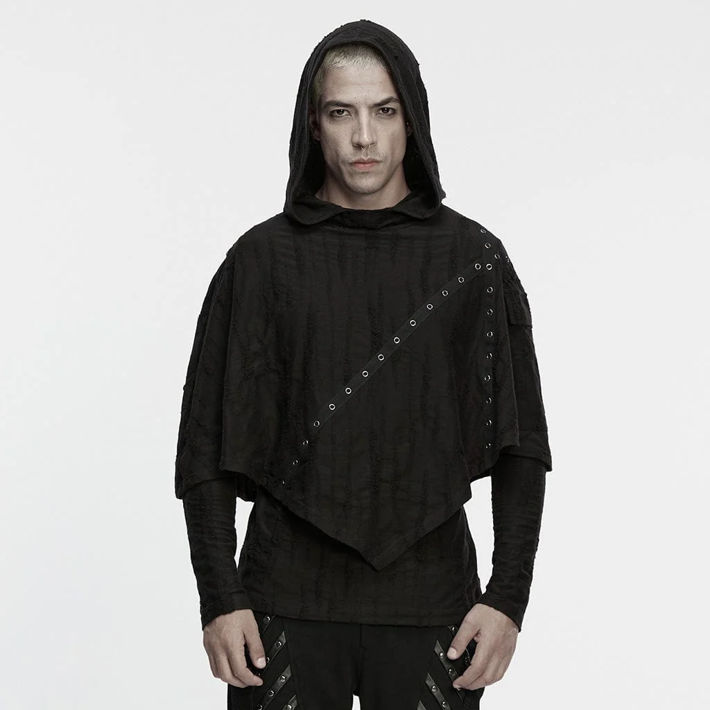 Men's Punk Eyelet Ripped Hoodie