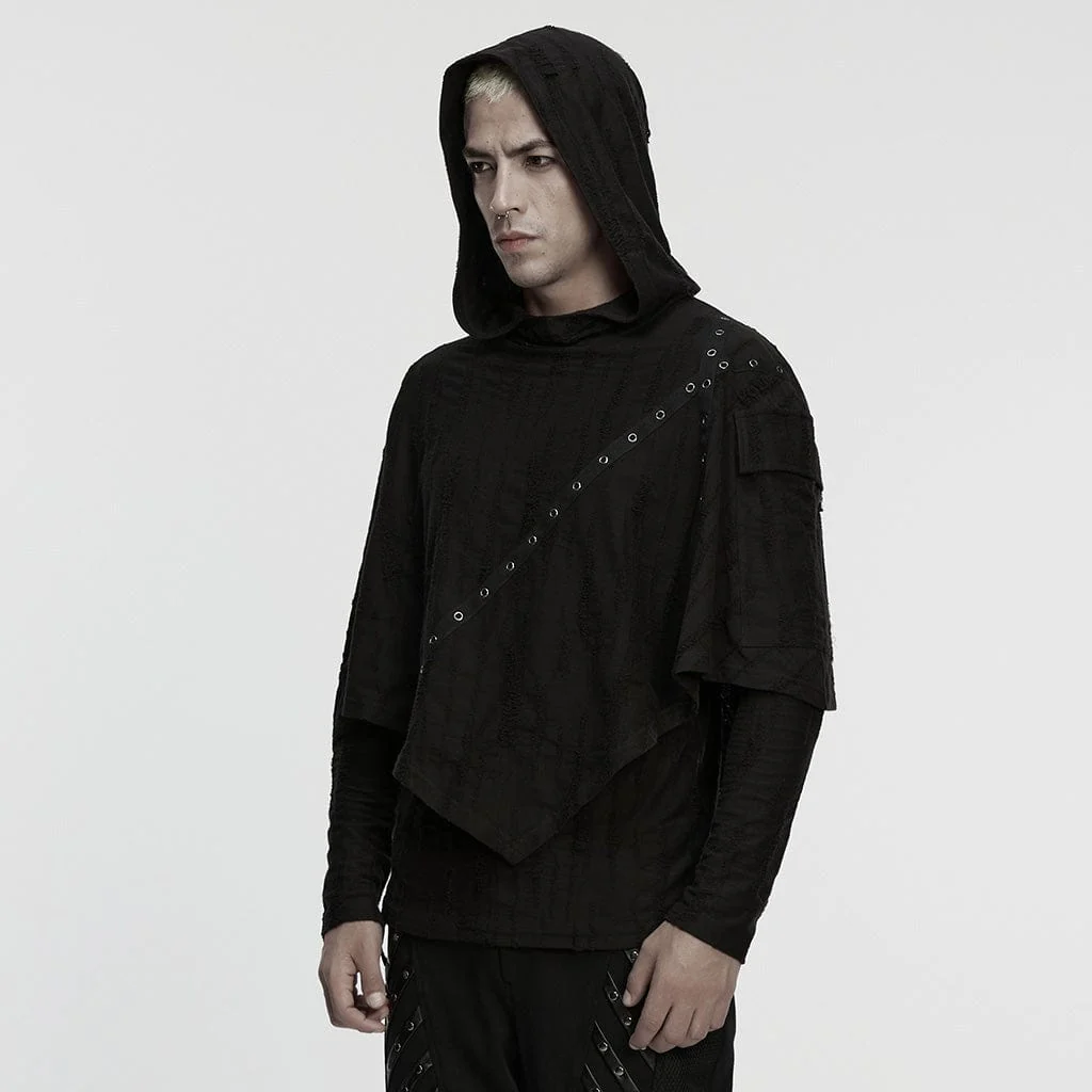 Men's Punk Eyelet Ripped Hoodie - Image 2