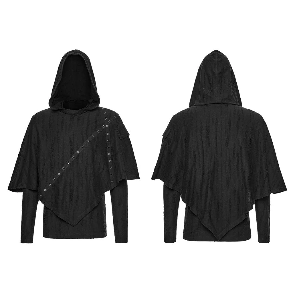 Men's Punk Eyelet Ripped Hoodie - Image 5