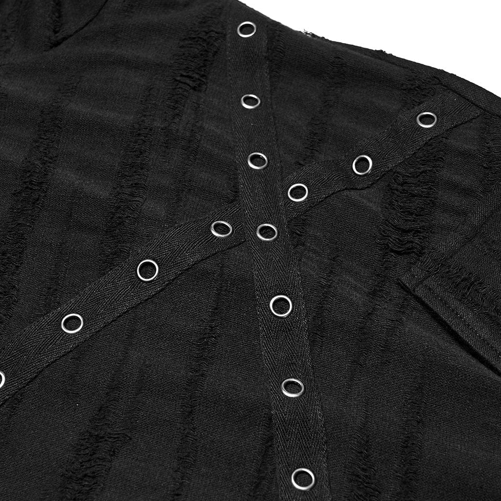 Men's Punk Eyelet Ripped Hoodie - Image 6