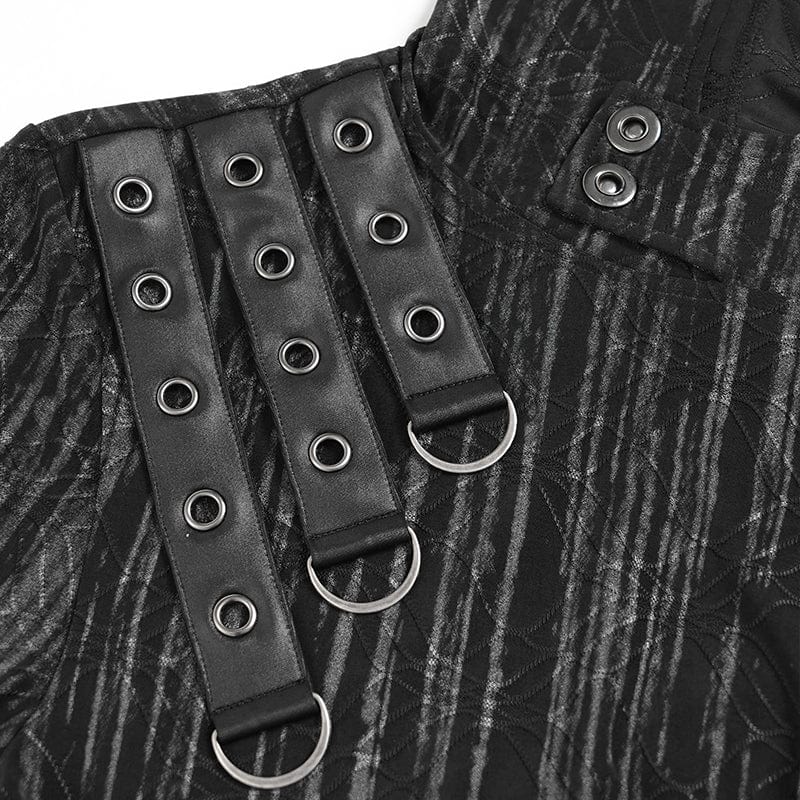 Men's Punk Eyelet Strap Irregular Hoodie - Image 12