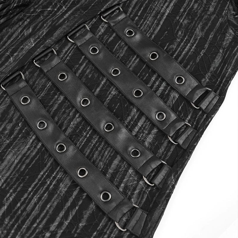 Men's Punk Eyelet Strap Irregular Hoodie - Image 13