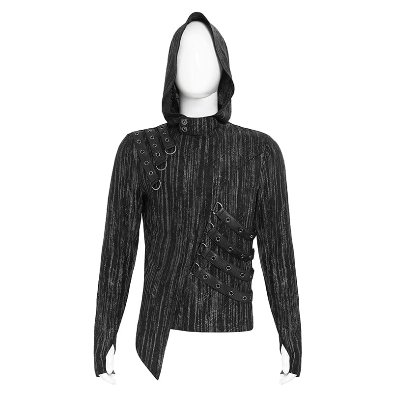Men's Punk Eyelet Strap Irregular Hoodie - Image 8