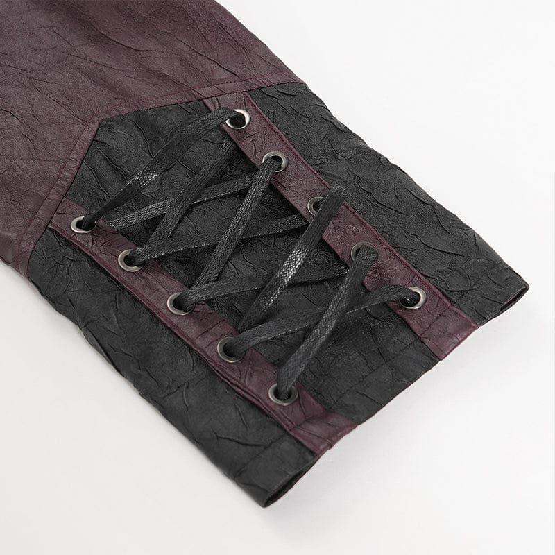 Men's Punk Eyelet Strappy Zip Coat Red - Image 12