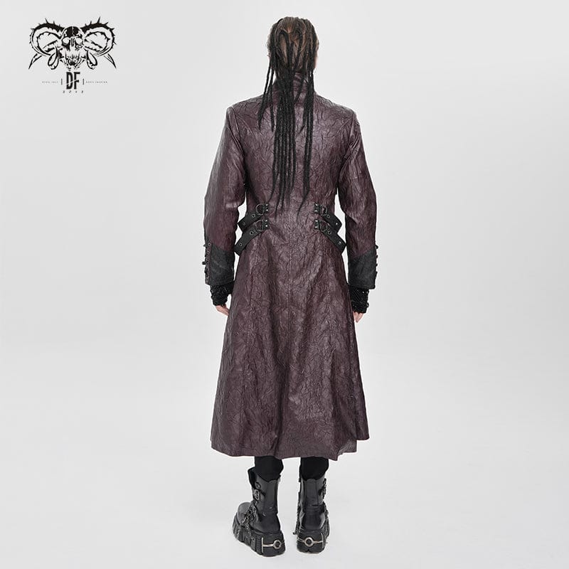 Men's Punk Eyelet Strappy Zip Coat Red - Image 4