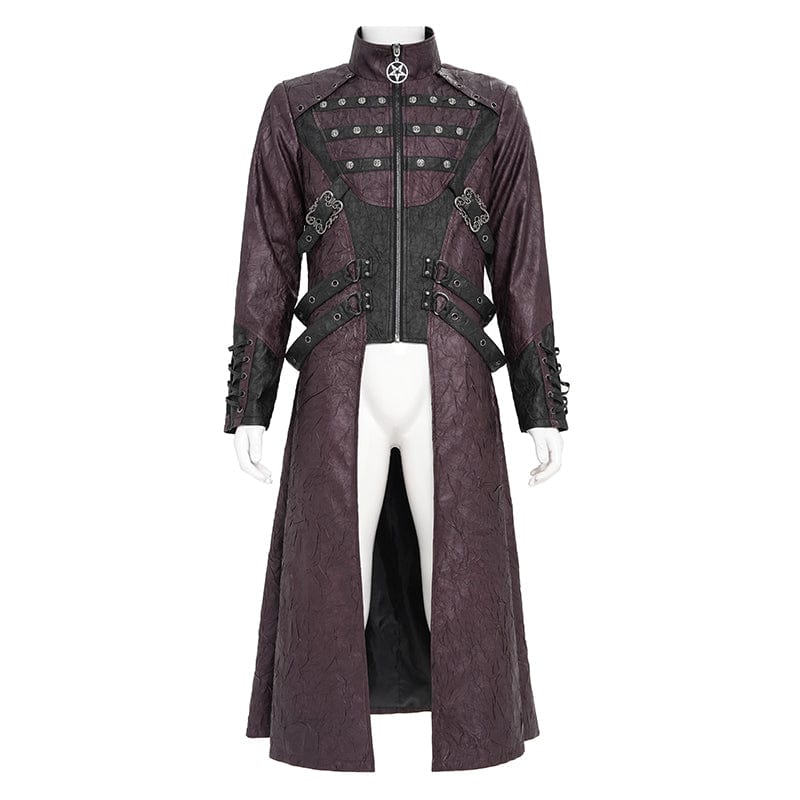 Men's Punk Eyelet Strappy Zip Coat Red - Image 7