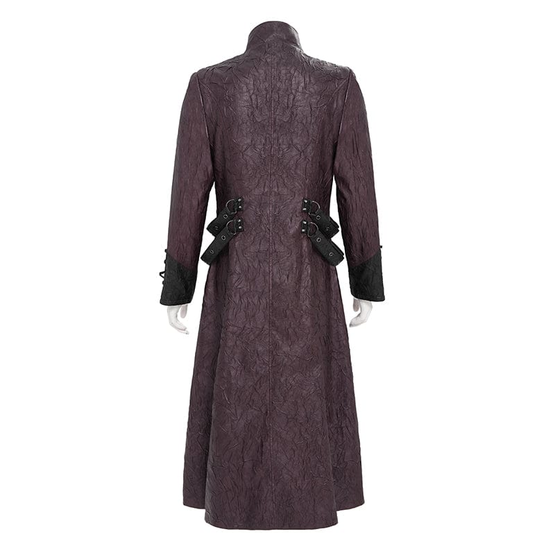 Men's Punk Eyelet Strappy Zip Coat Red - Image 9