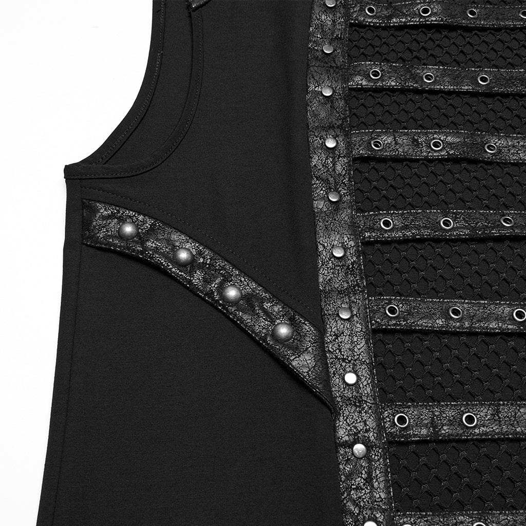 Men's Punk Eyelet Straps Mesh Splice Vest - Image 8
