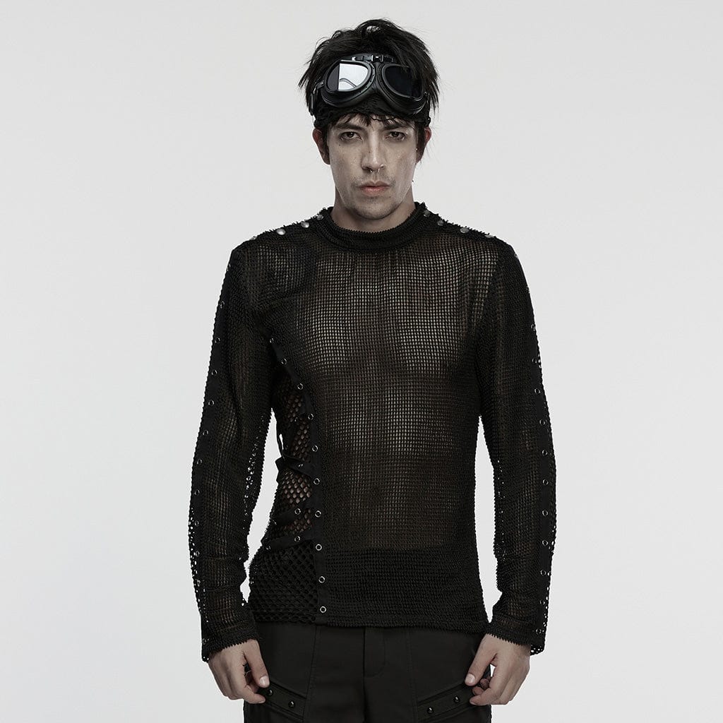 Men's Punk Eyelets Mesh T-shirt