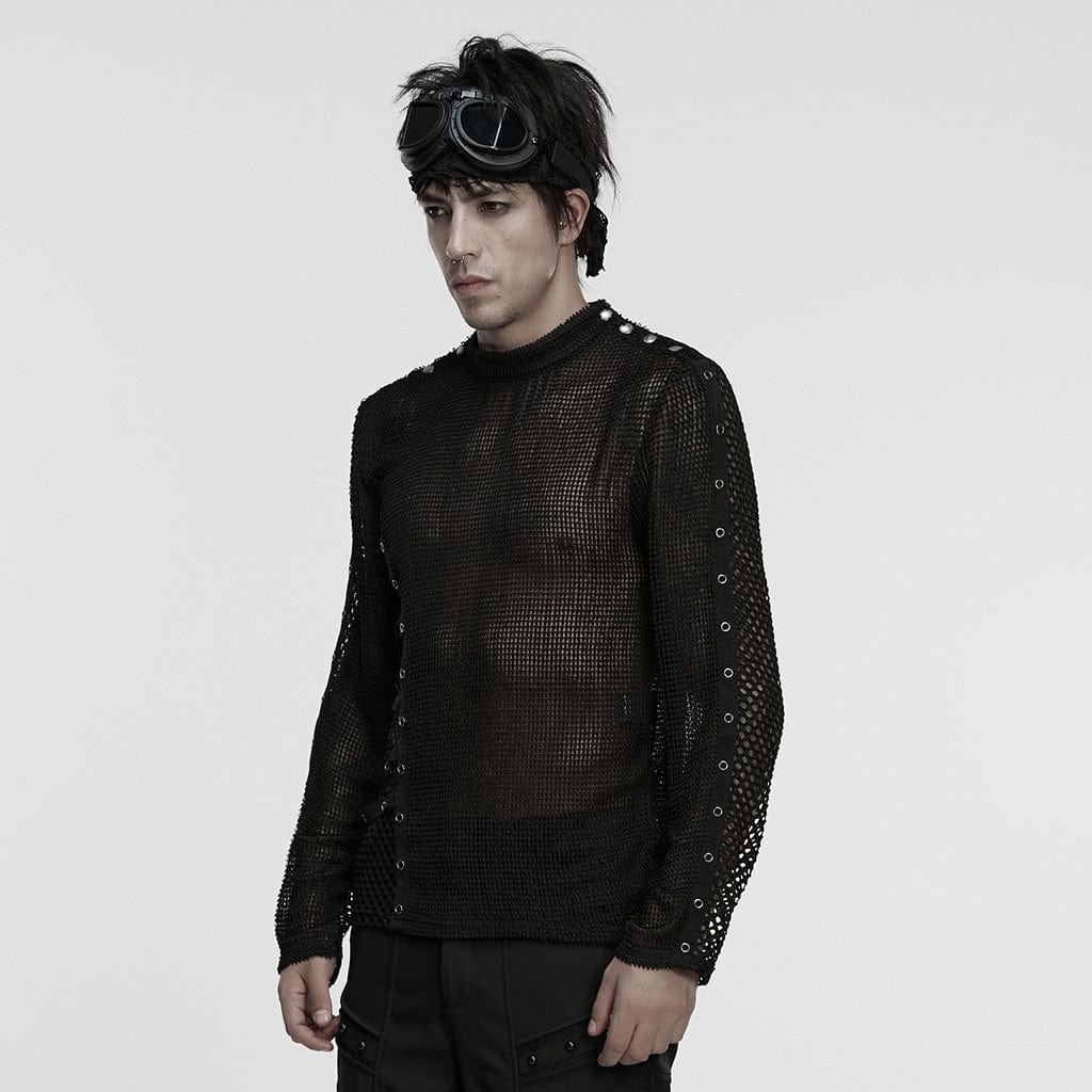 Men's Punk Eyelets Mesh T-shirt - Image 2