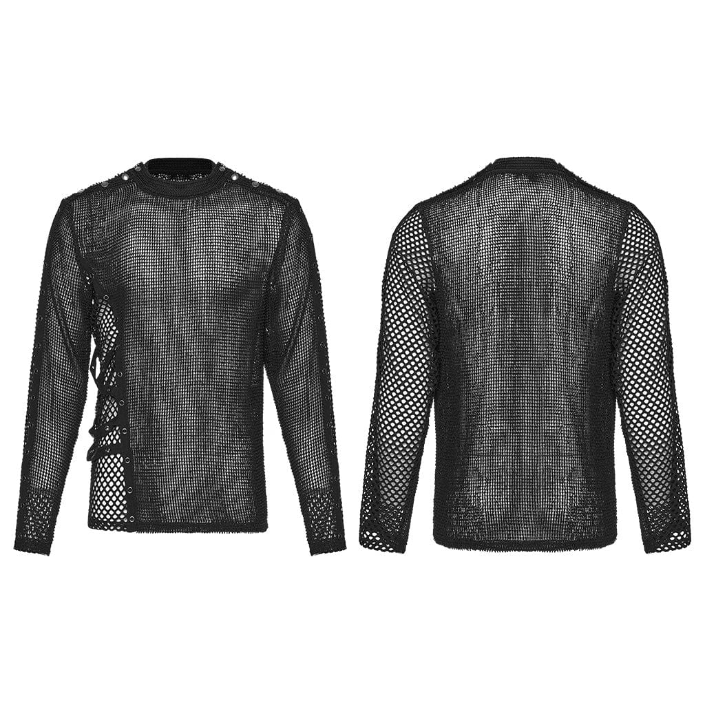 Men's Punk Eyelets Mesh T-shirt - Image 5
