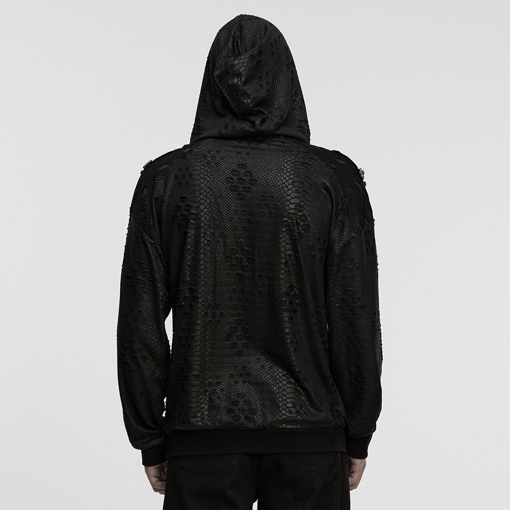 Men's Punk Eyelets Ripped Loose Hoodie - Image 3