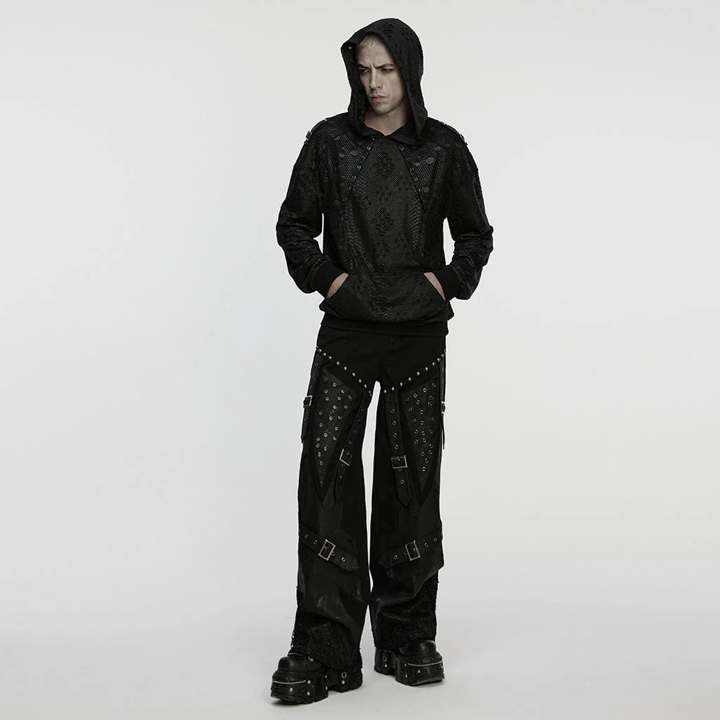 Men's Punk Eyelets Ripped Loose Hoodie - Image 4