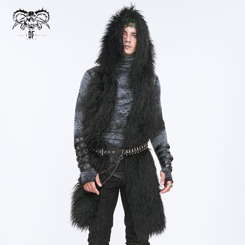 Men's Punk Faux Fur Scarf with Hood - Image 2