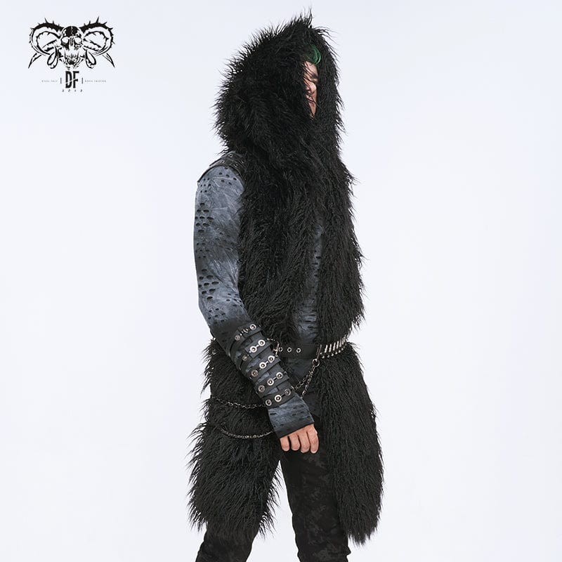 Men's Punk Faux Fur Scarf with Hood - Image 3