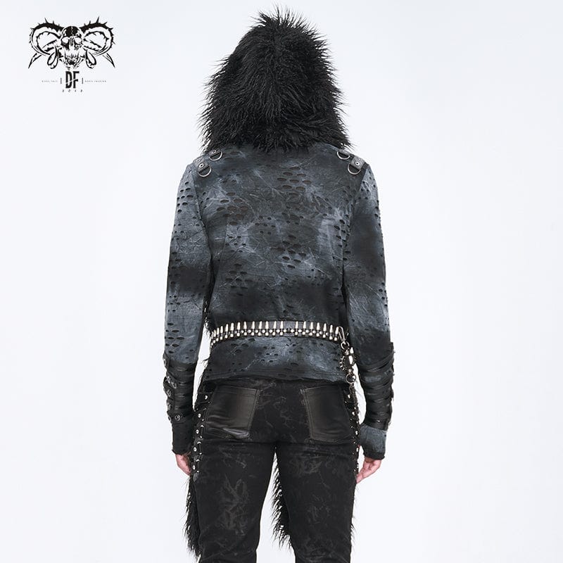 Men's Punk Faux Fur Scarf with Hood - Image 4