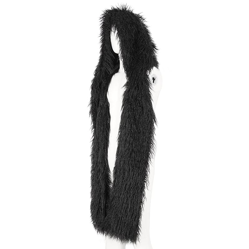 Men's Punk Faux Fur Scarf with Hood - Image 8