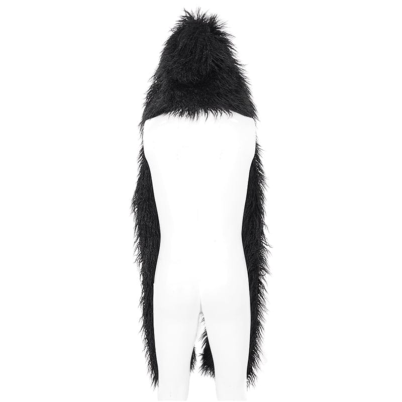 Men's Punk Faux Fur Scarf with Hood - Image 9