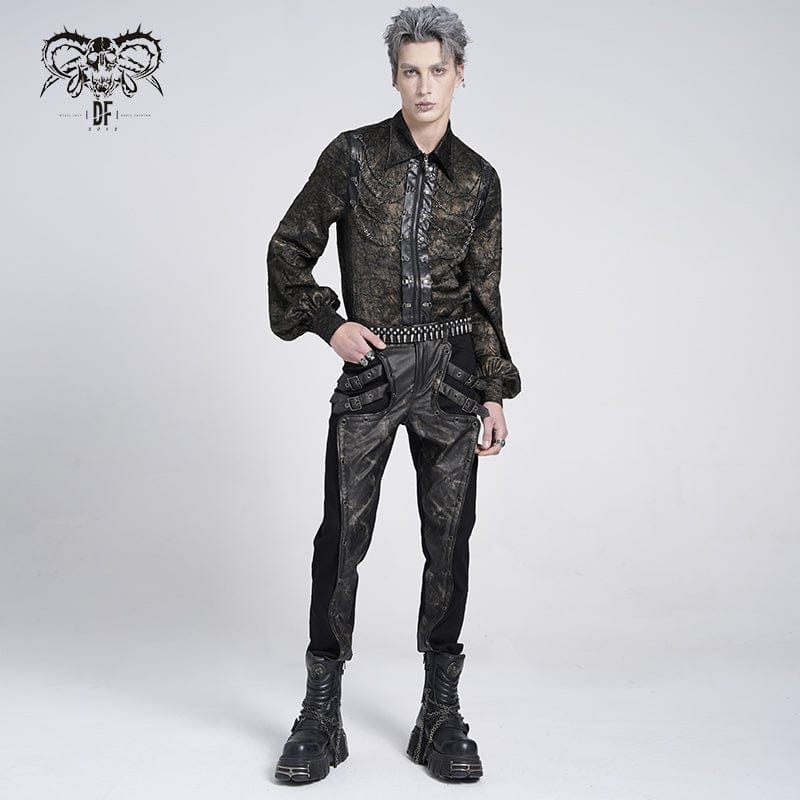 Men's Punk Faux Leather Splice Buckle Pants - Image 6