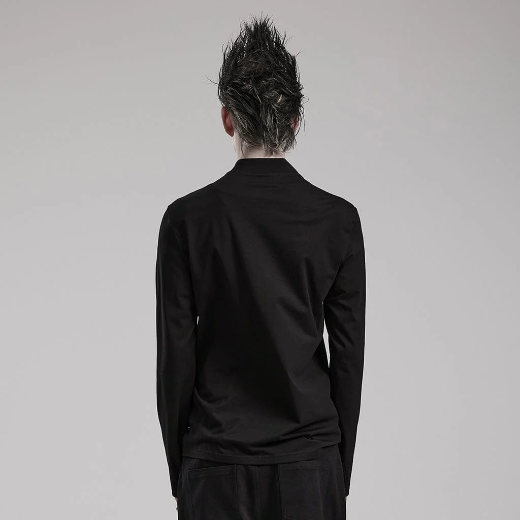 Men's Punk Faux Leather Splice Shirt - Image 3