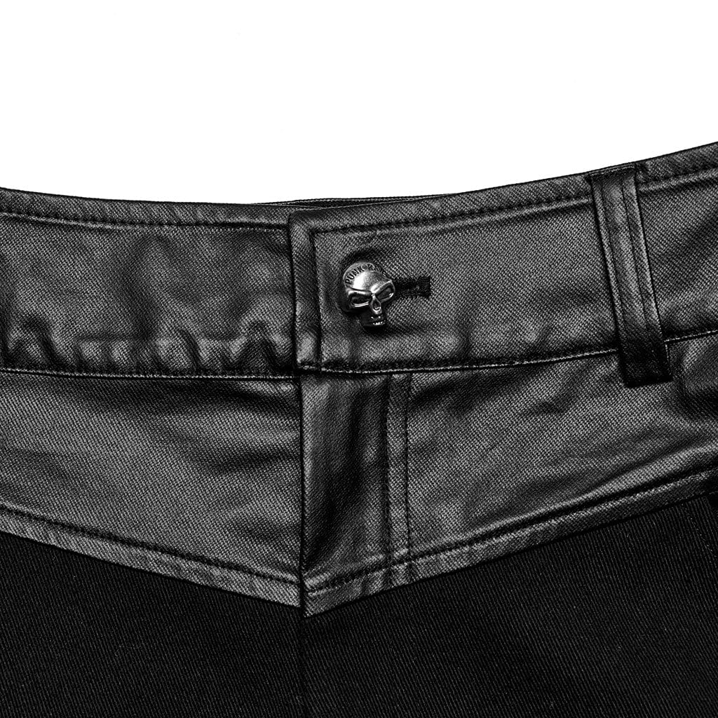 Men's Punk Faux Leather Splice Zipper Pants - Image 6