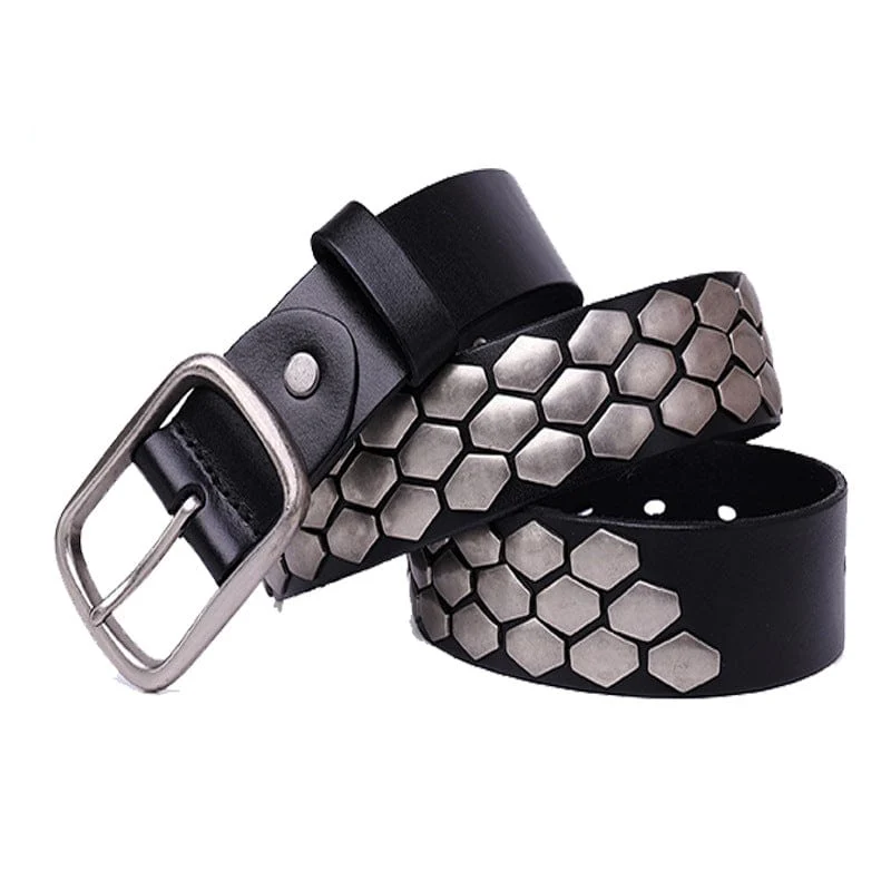 Men's Punk Fish Scale Flakes Rivets Leather Belt
