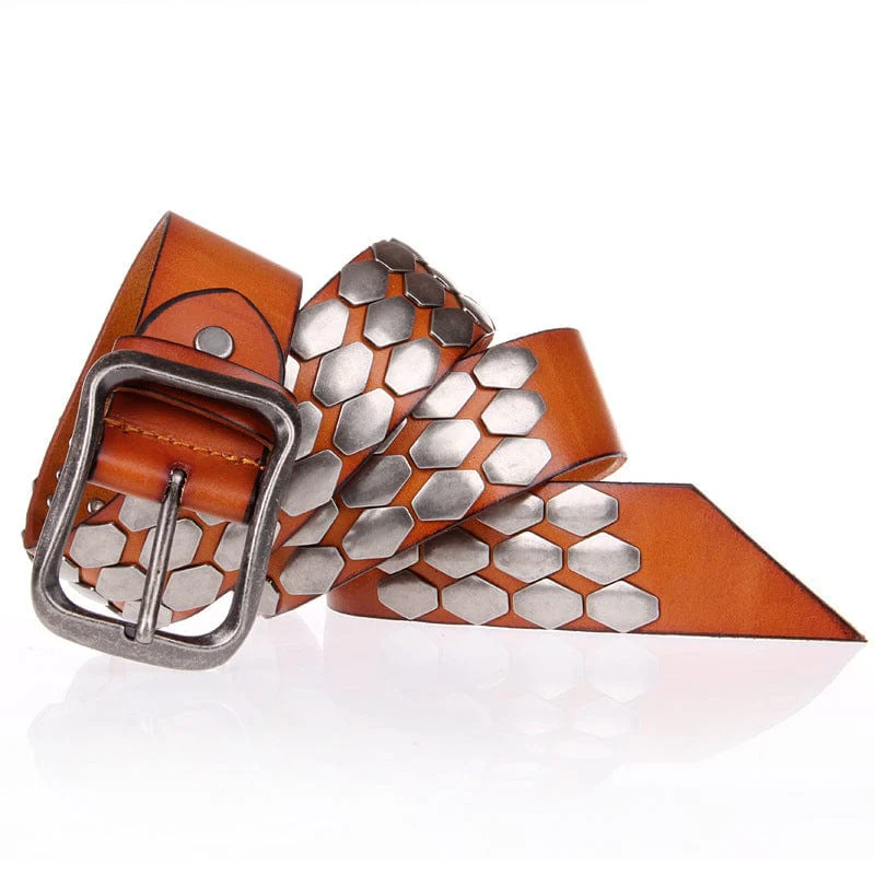 Men's Punk Fish Scale Flakes Rivets Leather Belt - Image 4