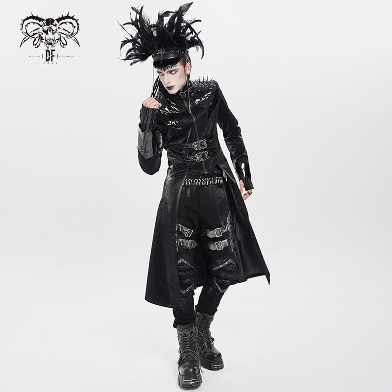 Men's Punk Floral Printed Buckle Strap Rivets Coat - Image 5