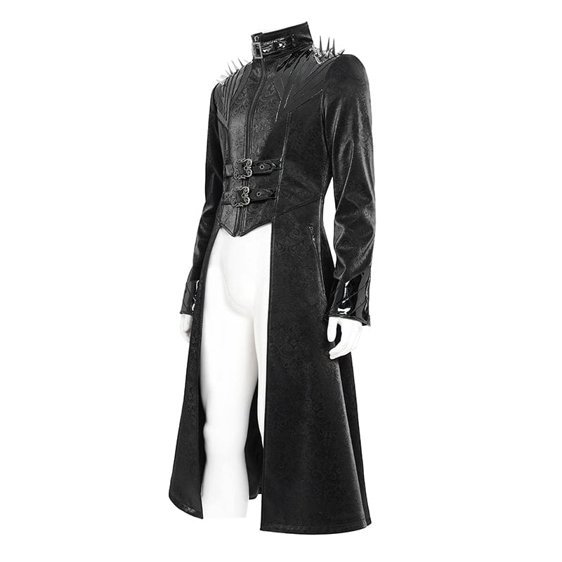 Men's Punk Floral Printed Buckle Strap Rivets Coat - Image 7