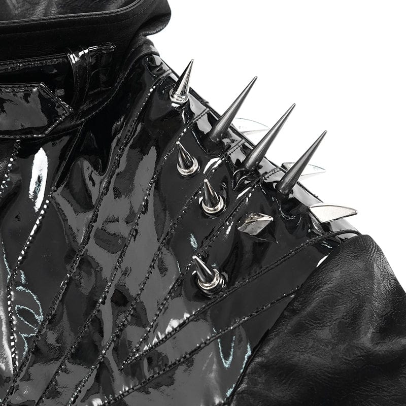 Men's Punk Floral Printed Buckle Strap Rivets Coat - Image 9