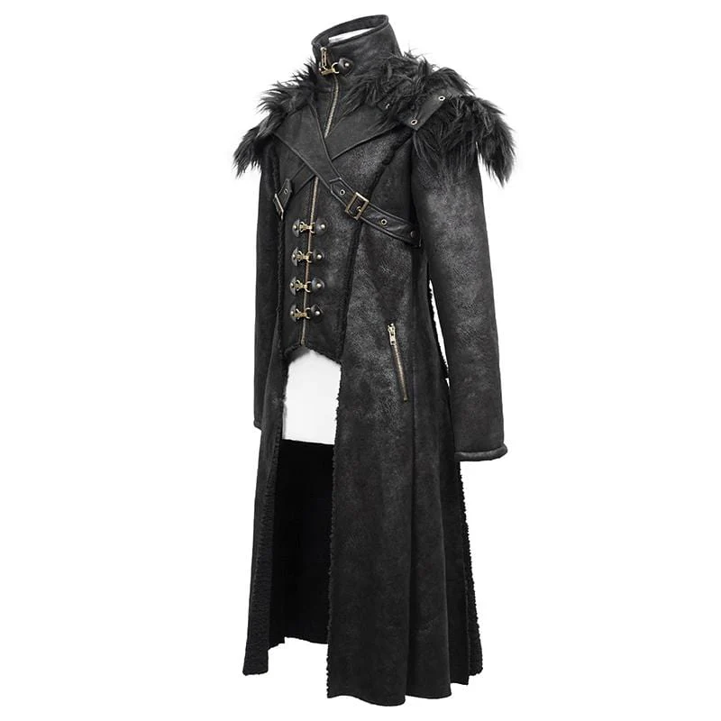 Men's Punk Fur Shoulder Winter Coats - Image 8
