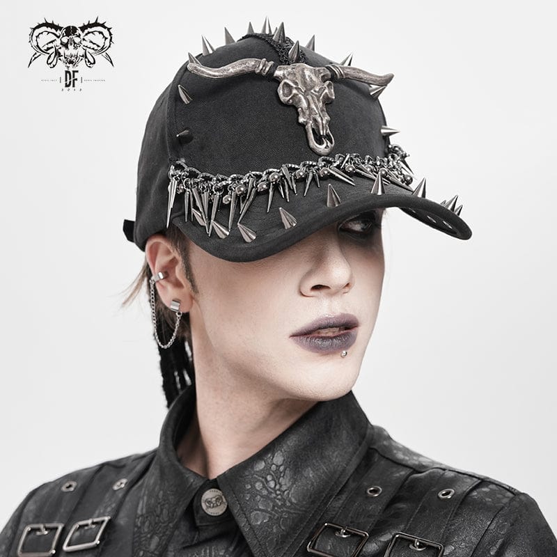 Men's Punk Goat Skull Studded Chained Hat - Image 2