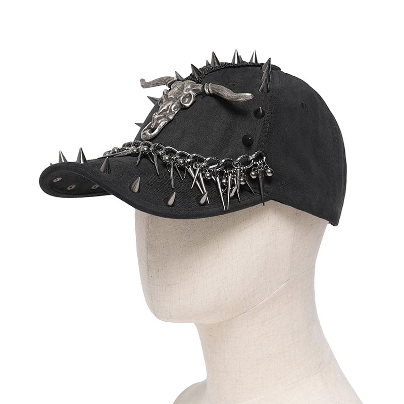Men's Punk Goat Skull Studded Chained Hat - Image 6
