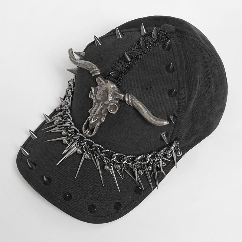 Men's Punk Goat Skull Studded Chained Hat - Image 8