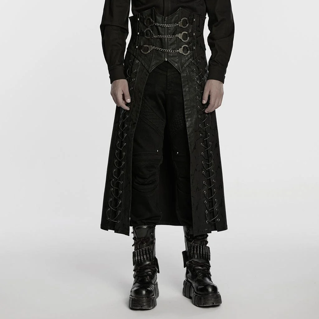 Men's Punk Handcuffs Lace-up High-waisted Skirt