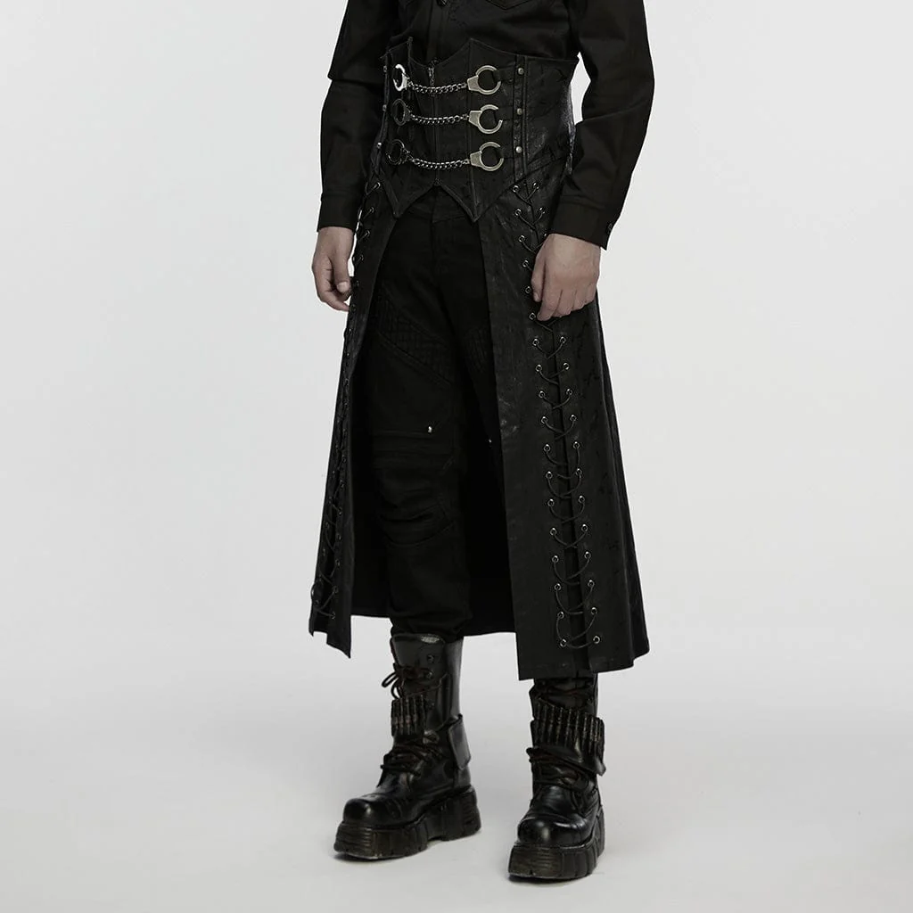 Men's Punk Handcuffs Lace-up High-waisted Skirt - Image 2