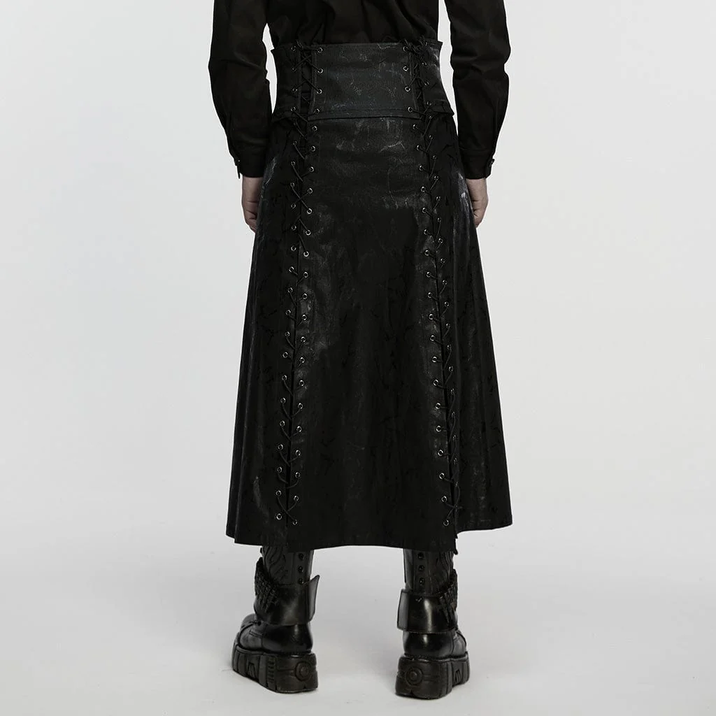 Men's Punk Handcuffs Lace-up High-waisted Skirt - Image 3